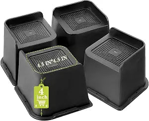 Bed Risers 2 inch, 3 inch, 4 inch, 6 inch, 8 inch Heavy Duty, Oversized Furniture Riser for Couch Sofa Table Chair Leg Frame Dorm, Support up to 6000 Lbs (Black 4 Pack, 4 inch)