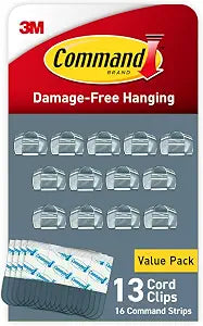 Command Clear Cord Clips, 13 Clips, 16 Strips