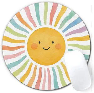Boho Colorful Rainbow Sunshine Mouse Pad,Cute Rainbow Sun Mouse Pads Mousepad for Desk Home Office Dorm Computers Laptop, Boho Sun Office Supplies Desk Accessories, 7.9x7.9 Inch