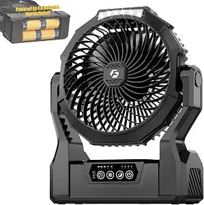 Battery Operated Fan, 2-in-1 D-Cell Battery & USB Powered Portable Fan with 4 Speeds, 3 Timers & 2 Light Modes, Super Long Lasting Camping Fan for Outdoor Tent Travel Picnic Office Bedroom - Black