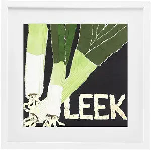 Collaged Leek Vegetable Kitchen, 13 x 13 Inch Framed Print Under Glass