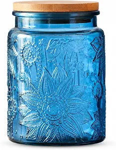 ANSQU Vintage Glass Jar with Lid, 23.7 oz Blue Coffee Canister