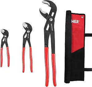 MAXPOWER 7" 10" 16" Water Pump Pliers Set, Push Button V Jaw, Quick Release