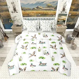 Erosebridal Mallard Ducks 7 Pieces Bedding Set Queen Size,Cabin Hunting Theme Bed in a Bag,Farmhouse Rustic Bed Set Includes Comforter,Sheet Set,Pillowcases & Pillow Covers,Wild Animal Bedroom Decor