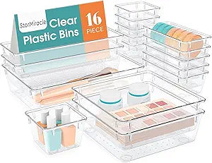 16 PCS Drawer Organizer Set, 5 Size Bathroom and kitchen organizer Trays