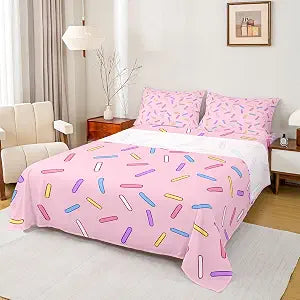 Manfei Sweet Donut Sheet Set Twin Size,Pink Girls Doughnut Bedding Set,Confetti Sprinkle Print Bed Sheet Set 3pcs with Deep Pocket Fitted + Flat + 1 Pillowcase,Kids Boys Girls Room Decor