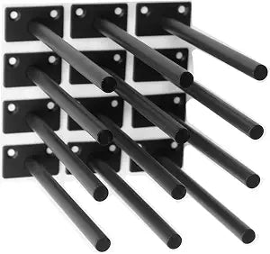 12 Pcs 8" Black Solid Steel Floating Shelf Bracket Blind Shelf Supports - Hidden Brackets for Floating Wood Shelves - Concealed Blind Shelf Support Screws and Wall Plugs Included