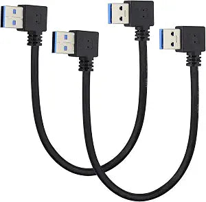 2 Pack Left & Right Angle USB 3.0 A Cable 90 Degree USB 3.0 Type A Male Transferring Data and Charging Extension Cable for Hard Drive,Printers,Modems,Mouse,Laptop Cooler(0.3M/1ft-Black)