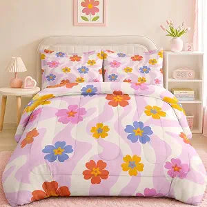 Pamnest Twin Comforter Set, 2 Pieces Daisy Pink Bedding, All Season
