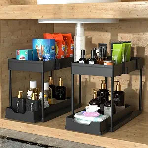 Under Sink Organizer, 2Tier PullOut Cabinet Storage for Bathroom Kitchen