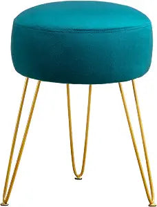LUE BONA Vanity Stool, Teal Vanity Stools for Makeup Room, Round Ottoman Foot Stool, Velvet Footrest Vanity Chair for Bathroom Vanity, Bedroom, Living Room, Entryway, Offices, 300lbs