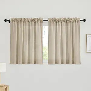 RYB HOME Linen Sheer Curtains 2 Panels for Living Room, Semi Transparent Privacy Drapes with Rod Pocket Farmhouse Style Window Treatments for Bedroom, Taupe, 52" W x 36" L