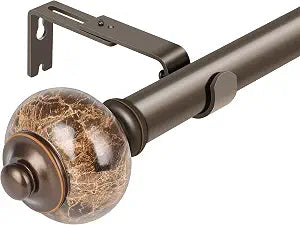 Window Curtain Rod with Marbled Finial (36-72", Polished Bronze)