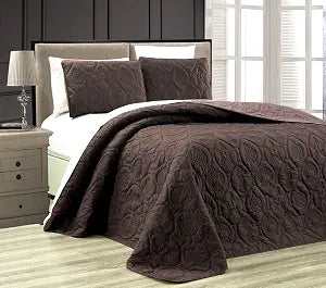 Grand Linen 3-Piece Tropical Coast Seashell Beach Queen/Full Oversize Oversize Bedspread Chocolate Brown/Taupe Reversible Coverlet Embossed Bed Cover Set. Sea Shells, Sea Horse, Starfish etc.