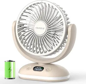 TriPole Desk Fan Small Quiet, Rechargeable Mini Portable Fan with LED Light