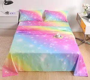 Rainbow Sheets Twin Size 3 Piece Girls Sheet Set for Kids Teens