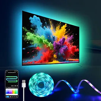 26.25ft LED Lights for 75-100 Inch TV, RGB+IC TV Lights Backlight Strip Behind, with 44 Scene Modes, Bluetooth APP and Voice Control, Music Sync Smart Ambient Lighting for Gaming, Bedroom, Living Room