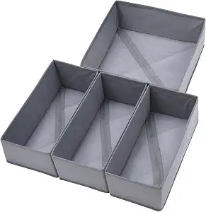 Bructhun Drawer Organizer Set of 4- Fabric Storage Bins for Clothes, Underwear, Socks & Bras - 11" Dresser Dividers for Bedroom Closet