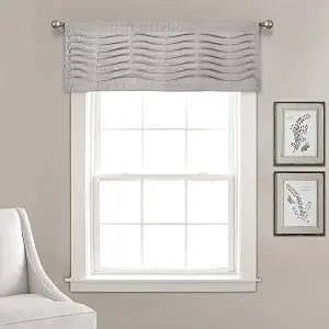 Lush Decor 16T003480 Wave Texture Valance | Pleated Ruffle Fold Window Kitchen Curtain (Single), 18 x 52, Light Gray