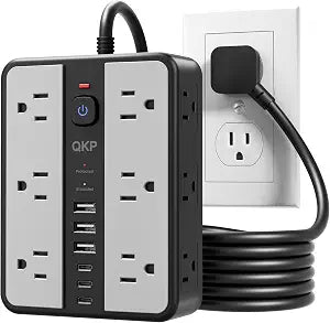 10FT Flat Plug Power Strip,2400J Surge Protection,12 Outlets,6 USB(3 USB C)