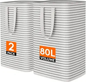 Lifewit 80L Large Laundry Baskets, 2 Pack, Reinforced Handles, Grey