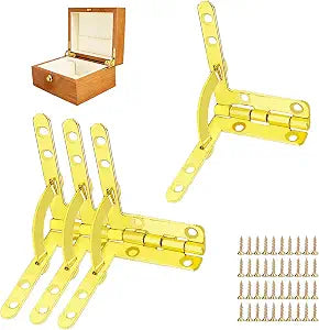 4 Pcs 90 Degree Box Hinges, Heavy Duty Rust-Resistant Jewelry Box Hinges with Mounting Screws, Antique Gold Hardware for Wooden Box, Wine Box, DIY Furniture Projects