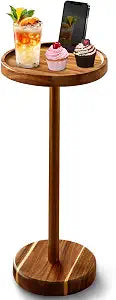 Wood Pedestal Side Table with Phone Holder & Cable Opening, 10.6" Round Drink Table, 24" Tall Accent End Table for Living Room, Bedroom, Sofa & Small Spaces