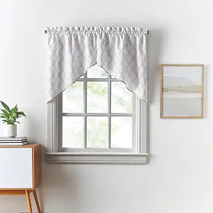 CHF Morocco Ogee Print Window Kitchen Swag Pair, Rod Pocket, 58W x 14L inch, Oyster