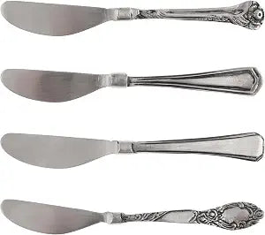 Karma, 4-piece Stainless Steel Butter Spreader Cheese Knife Set, Vintage Spreader Set, Giftable Butter Knives set, Bread Knife Set, Silver