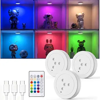 RGB Rechargeable Puck Lights, Wireless Stick-on Magnetic Locker Lights