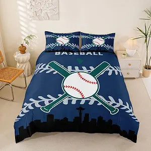 Erosebridal Teen Boy Sports Duvet Cover Full,Baseball Bedding Set for Boys Girls,Baseball Bat Ball Comforter Cover,Baseball Team Quilt Cover with 2 Pillowcases Bedroom Decor(Seattle)
