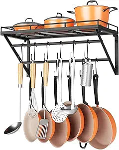OROPY 23" Pot Rack Wall Mounted, Pot Organizer with 2 Tier Hanging Rails