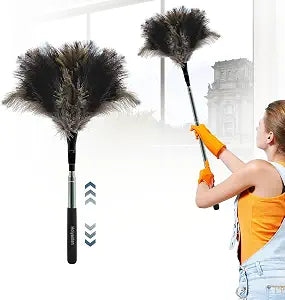 Extendable Feather Duster - 47 inches Soft Long Handle Reusable Feather Duster for Cleaning Ceiling Fan,Hanging lamp, High Ceiling, Blinds, FurnitureOstrich Feather Duster