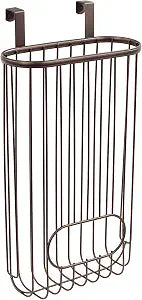 Spectrum Ashley Over Cabinet Door Grocery Bag Holder Hanging Bag Dispenser for Kitchen Cabinet Bathroom Under Sink Home Organization, Heavy Duty Plastic Bag Cabinet Door Storage, Bronze