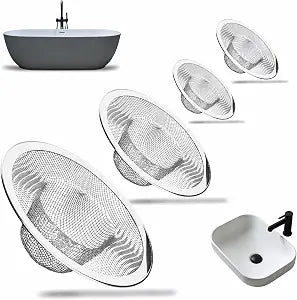 Heavy Duty Stainless Steel Sink Strainer Set, 4 Pack, for Kitchen, Bathroom, and Bathtub Drains, 3 Sizes