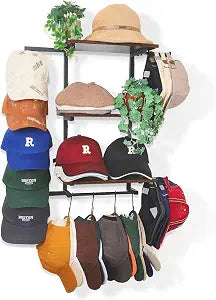 Keebofly Hat Rack for Wall with Shelf for Handbags, Purse,Bennies, Perfumes & Cosmetics Display, Hat Holder Storage for 100+ Caps, Baseball Cap Organizer & Beanie Holder for Closet, Entryway, Bedroom
