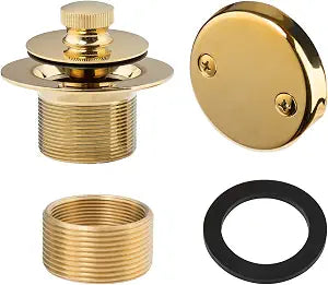 Artiwell Lift & Turn Tub Trim Set with Two-Hole Overflow Faceplate, All Brass Bathtub Conversion Kit Assembly with 2-Hole Overflow Face Plate and Universal Fine/Coarse Thread (Polished Brass)