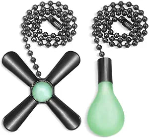 2Pack Black Ceiling Fan Pull Chain Extension Set Glow in The Dark
