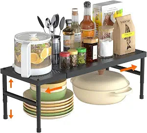 HI NINGER Expandable adjustable stackable kitchen organizer,Spice Racks,Counter Shelf for Cabinets,Small Cupboard Organizers,Heavy Duty Metal Pantry Storage Shelves Racks for kitchen,cabinet