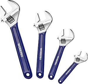 WORKPRO 4-Piece Wide Jaw Adjustable Wrench Set, 6"-12", Chrome Plated