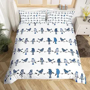 Birds Kids Bedding Set Full for Girls Boho Nature Floral Animal Print Comforter Cover Adult Teens Women Bohemian Rural Countryside Style Duvet Cover Christmas Decoration Bedding Collection, Blue