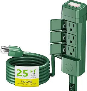 BN-LINK 25ft Outdoor Extension Cord Waterproof with Power Stake, 6 Outlets Power Strip Weatherproof, 14/3 SJTW Heavy Duty Power Cord for String Lights & Christmas Decorations, ETL