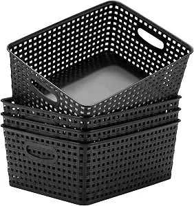 Eslite Plastic Storage Baskets for Organizing,11"X8.5"X4.7",Pack of 4 (Black)
