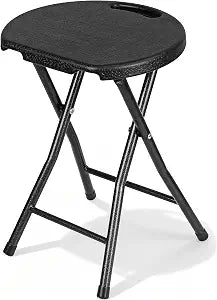 VECELO Folding Stool 18" with Handle, Solid Bottom Support, Iron X-Frame, 500 lbs Capacity, Anti-Slip Feet, Easy Clean, Lightweight Foldable Stool for Camping, Kitchen, Vanity and Outdoor, Black