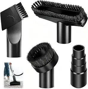 Vacuum Attachments, 4 Pieces, 1-1/4 Inch, Round and Square Brushes, 2-in-1 Suction Brush, 4-Layer Adapter, Universal for Most Vacuum Cleaners