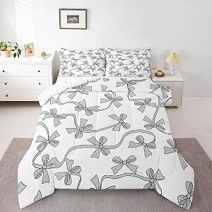 Feelyou Coquette Bows Comforter Set Twin Size Kids Boys Girls Bedding