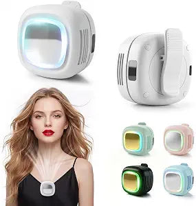 Bladeless Fan Mini Clip On Fan With Light, Portable Silent Mini Bladeless Electric Fan for Shirt & Waist, Adjustable 3-Speed Suspended Whirlwind Fans for Outdoor Travel Office (White)