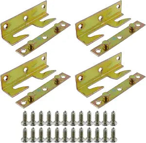 4PCS Non Tongue and Groove Bedrail Accessory Bedrail Bracket Colour Zinc Connecting Bed Hook Suitable for Wooden Bedframe Headboard Footboard and Bunk Bed Ladder
