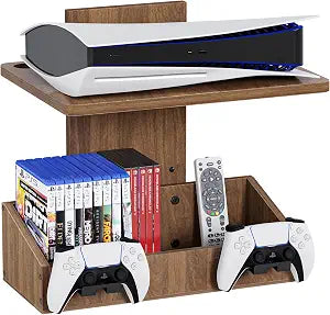 2-Tier Floating TV Wall Shelf With Video Game Storage, Controller Holder