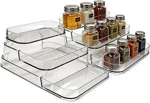 2 Pack 3-Tier Spice Rack Organizers, Clear PET Shelves for Cabinet
